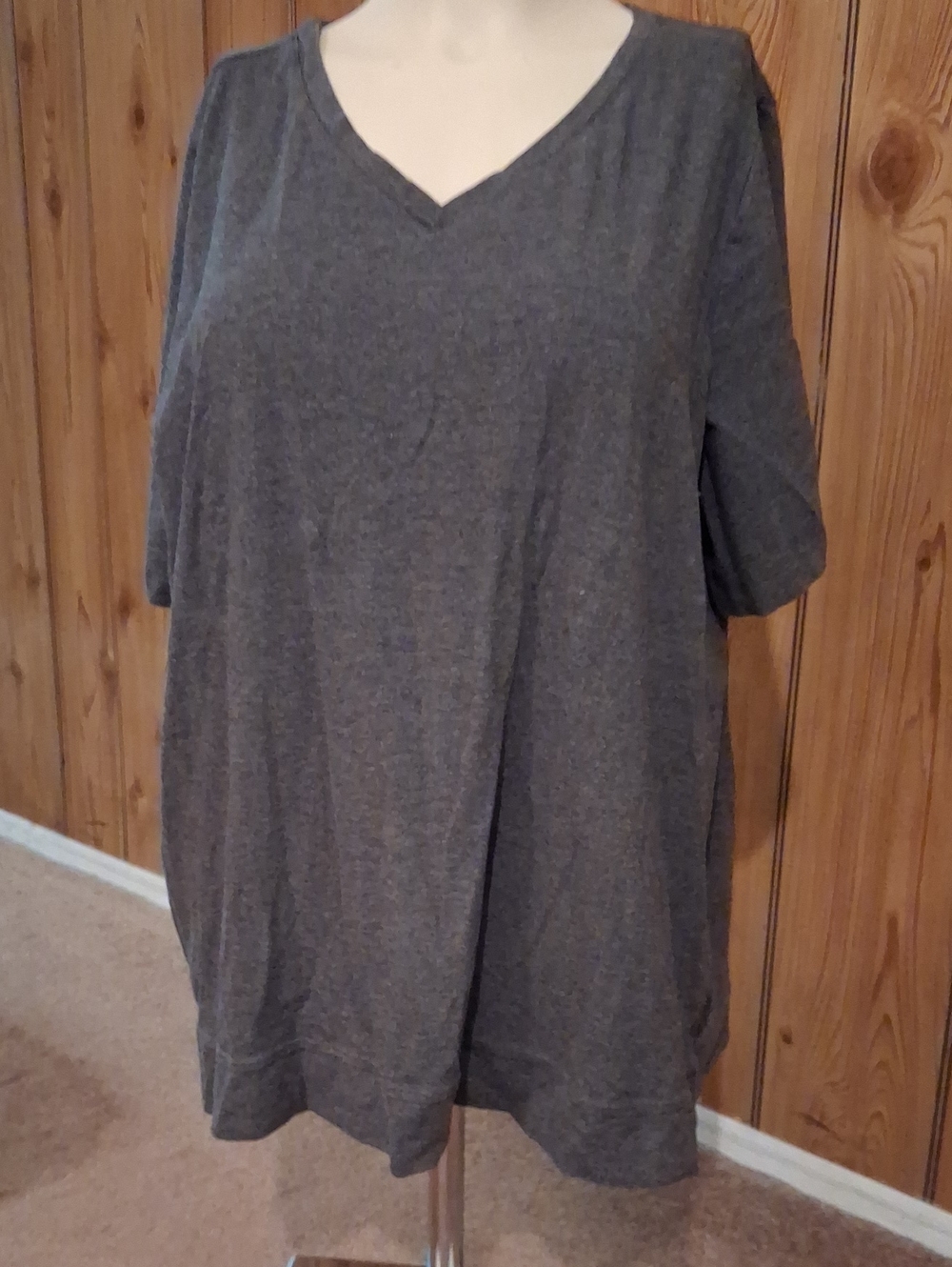 Women's Charcoal V-Neck Short Sleeve Tee